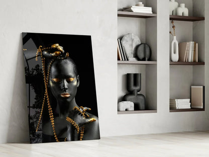 Gold Woman Glass Wall Art - LUXARTDECO
