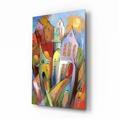 Colorful Houses Glass Wall Art - LUXARTDECO
