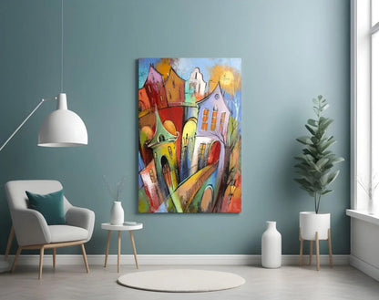 Colorful Houses Glass Wall Art - LUXARTDECO