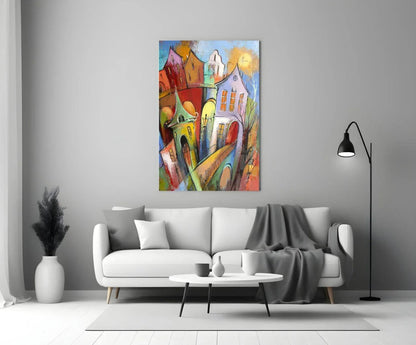 Colorful Houses Glass Wall Art - LUXARTDECO