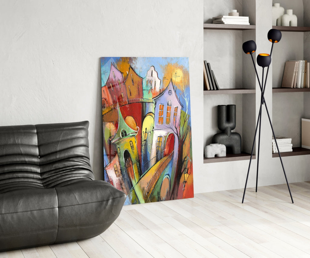 Colorful Houses Glass Wall Art