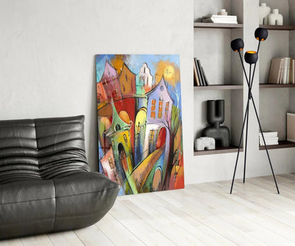 Colorful Houses Glass Wall Art - LUXARTDECO