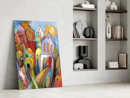 Colorful Houses Glass Wall Art - LUXARTDECO