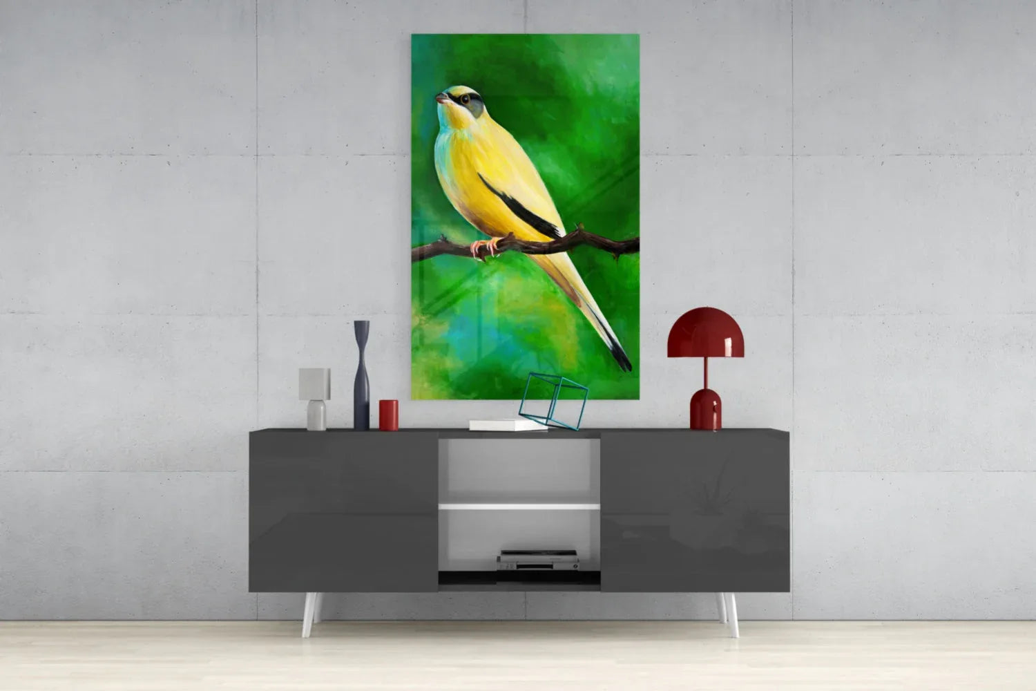 Yellow Vine Bird Glass Wall Art - LUXARTDECO