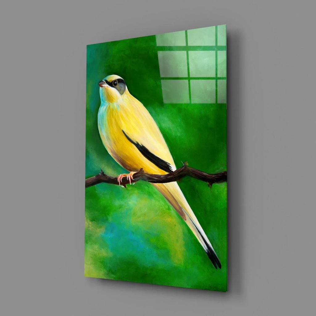 Yellow Vine Bird Glass Wall Art - LUXARTDECO