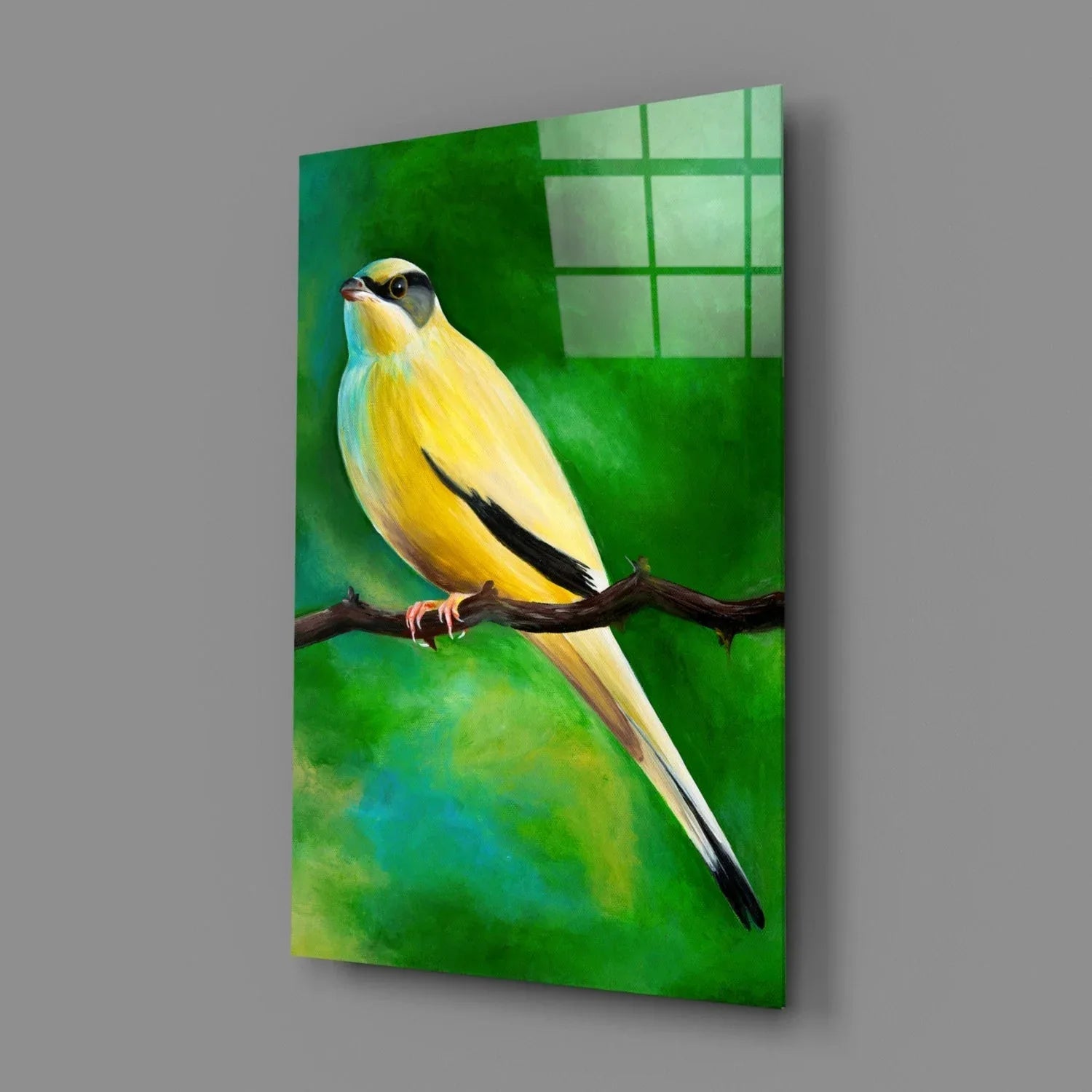 Yellow Vine Bird Glass Wall Art - LUXARTDECO