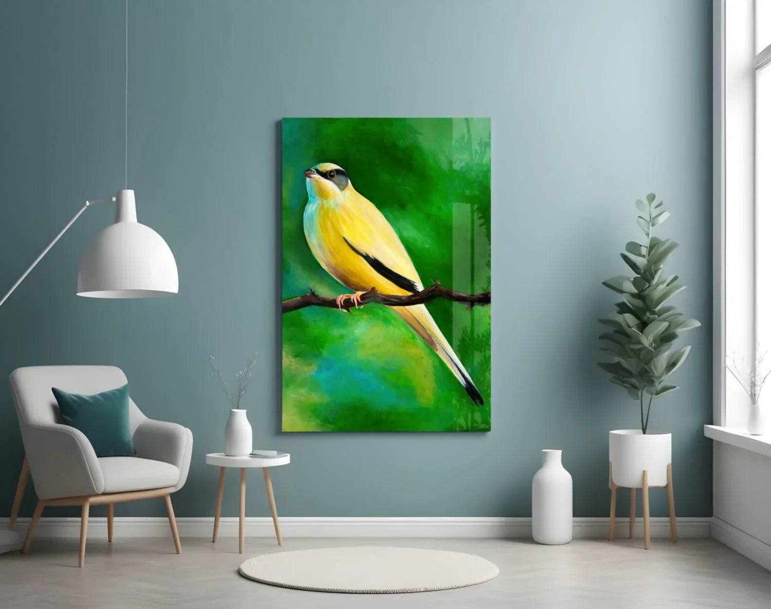 Yellow Vine Bird Glass Wall Art - LUXARTDECO