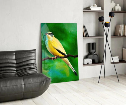 Yellow Vine Bird Glass Wall Art - LUXARTDECO