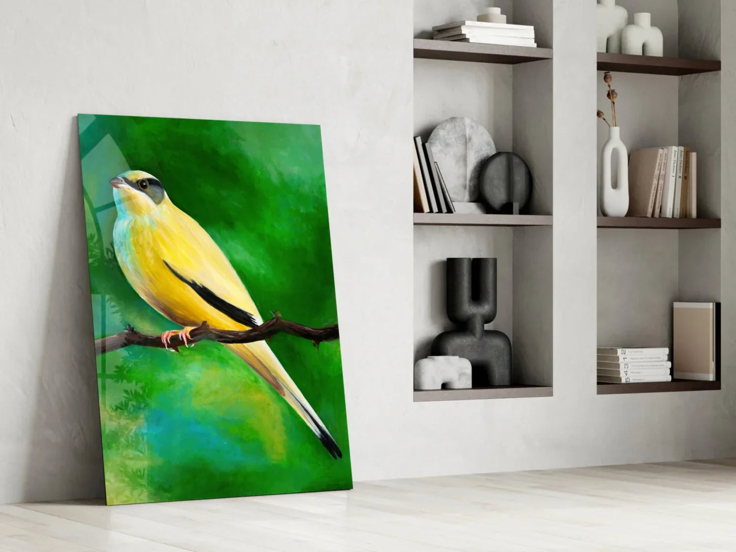 Yellow Vine Bird Glass Wall Art - LUXARTDECO