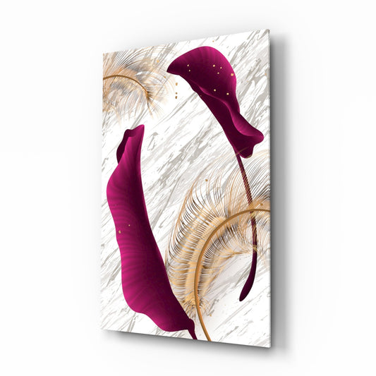 Burgundy Leaves Glass Wall Art