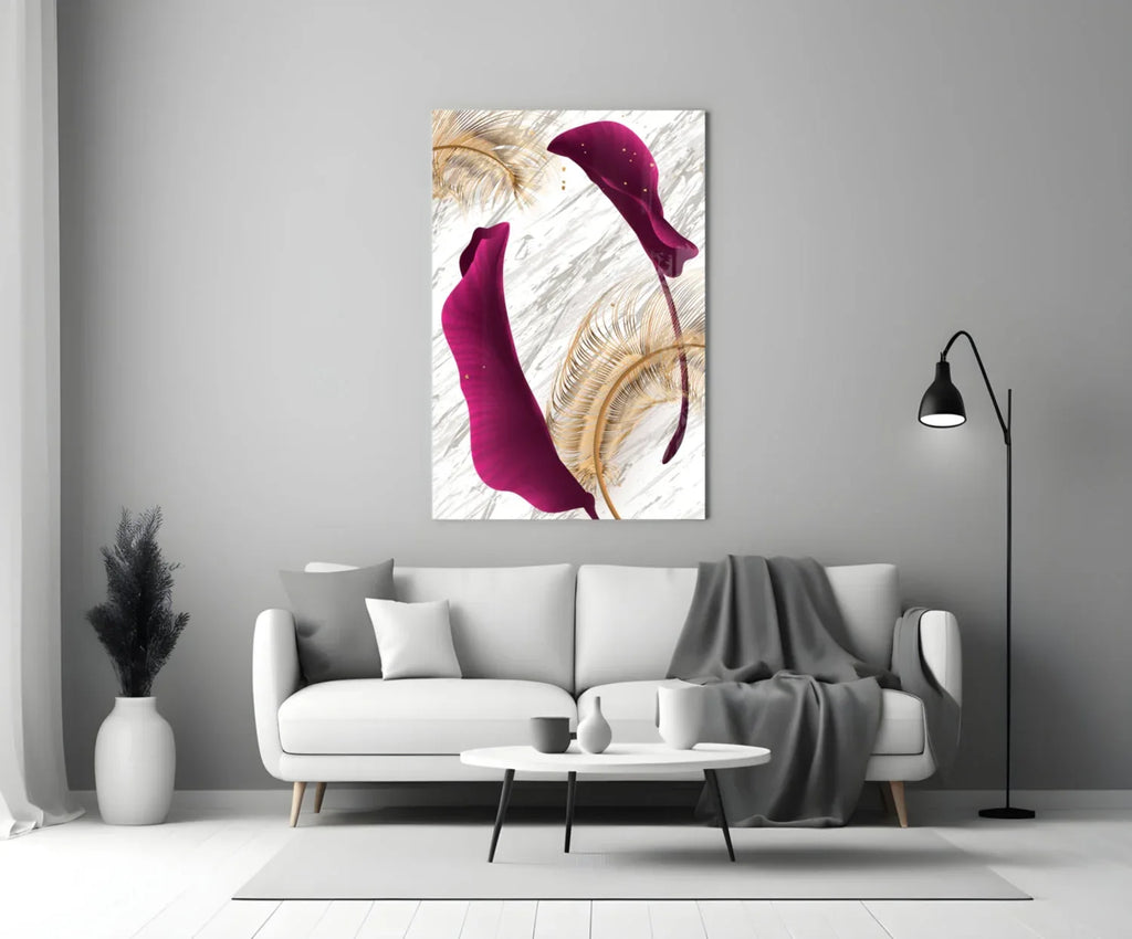 Burgundy Leaves Glass Wall Art - LUXARTDECO