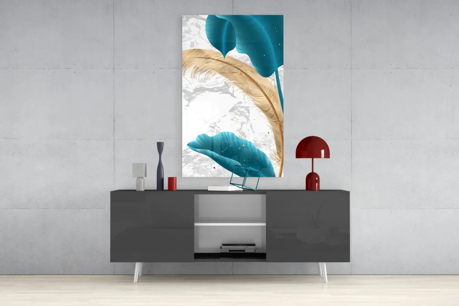 Turquoise Leaves Glass Wall Art - LUXARTDECO