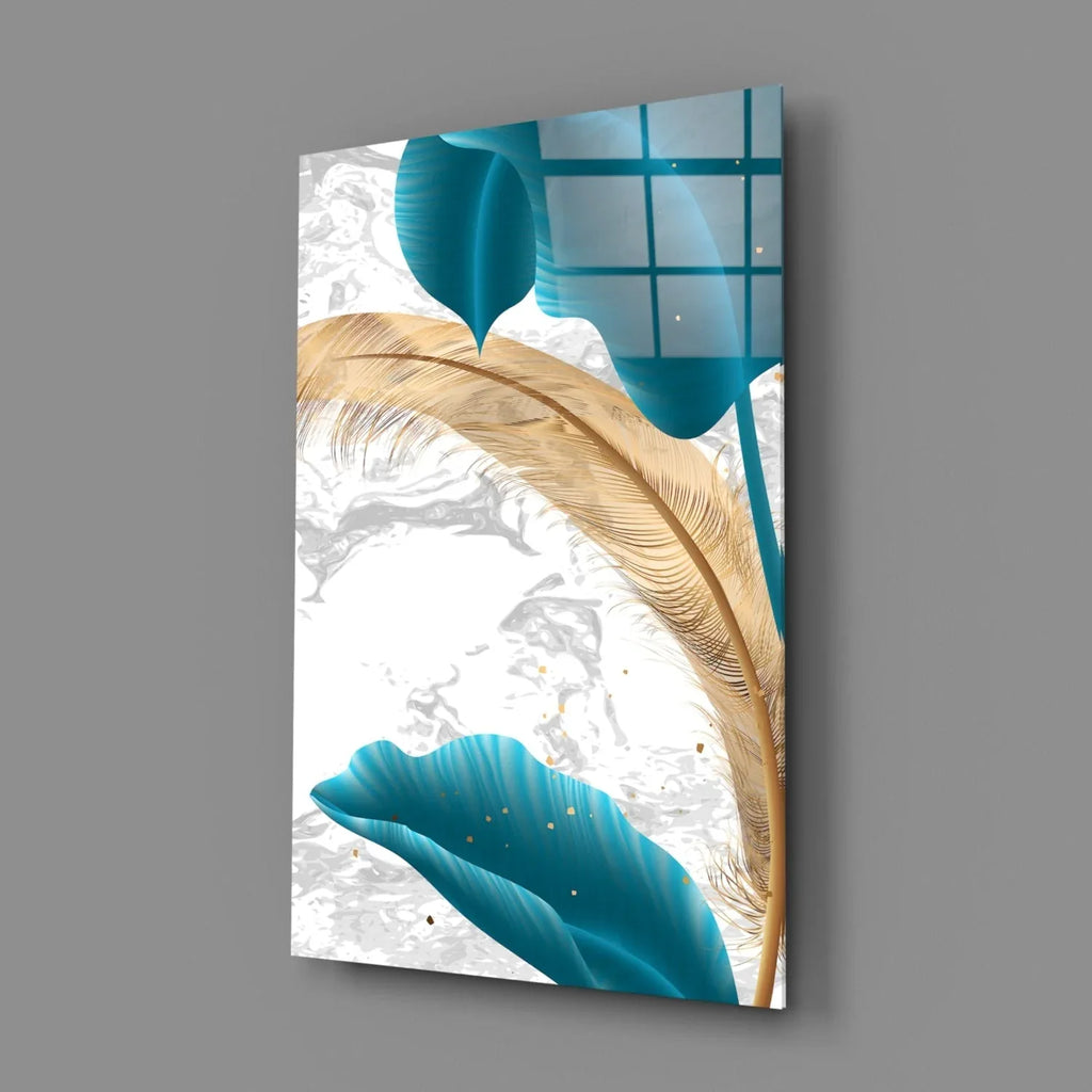 Turquoise Leaves Glass Wall Art - LUXARTDECO