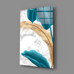 Turquoise Leaves Glass Wall Art - LUXARTDECO