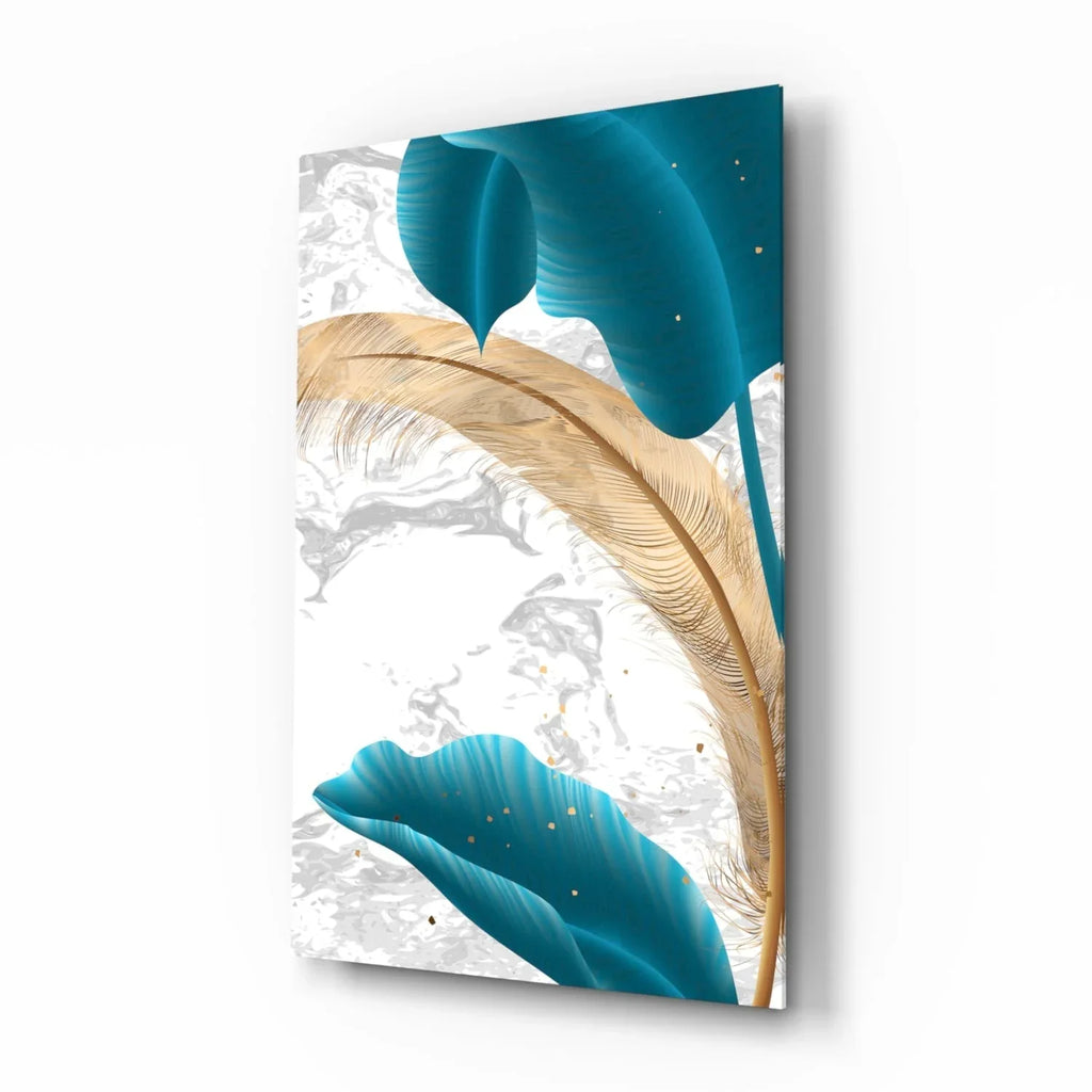 Turquoise Leaves Glass Wall Art - LUXARTDECO