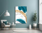 Turquoise Leaves Glass Wall Art - LUXARTDECO