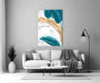 Turquoise Leaves Glass Wall Art - LUXARTDECO