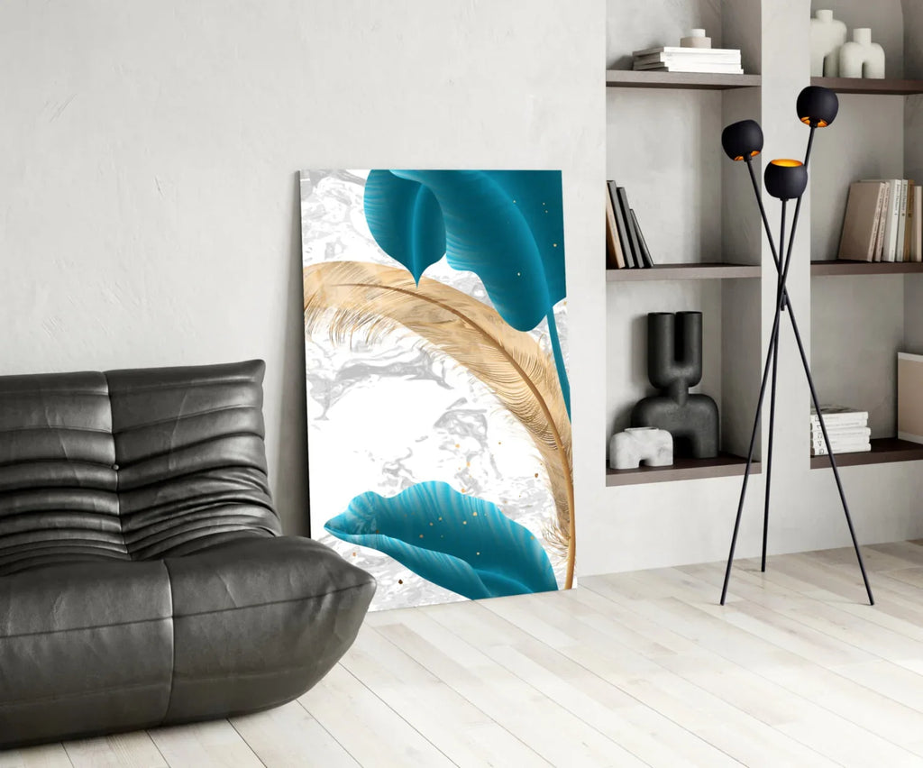 Turquoise Leaves Glass Wall Art - LUXARTDECO