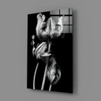 Black and White Flowers Glass Wall Art - LUXARTDECO