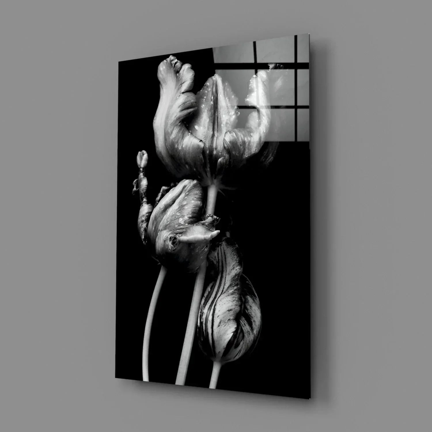 Black and White Flowers Glass Wall Art - LUXARTDECO