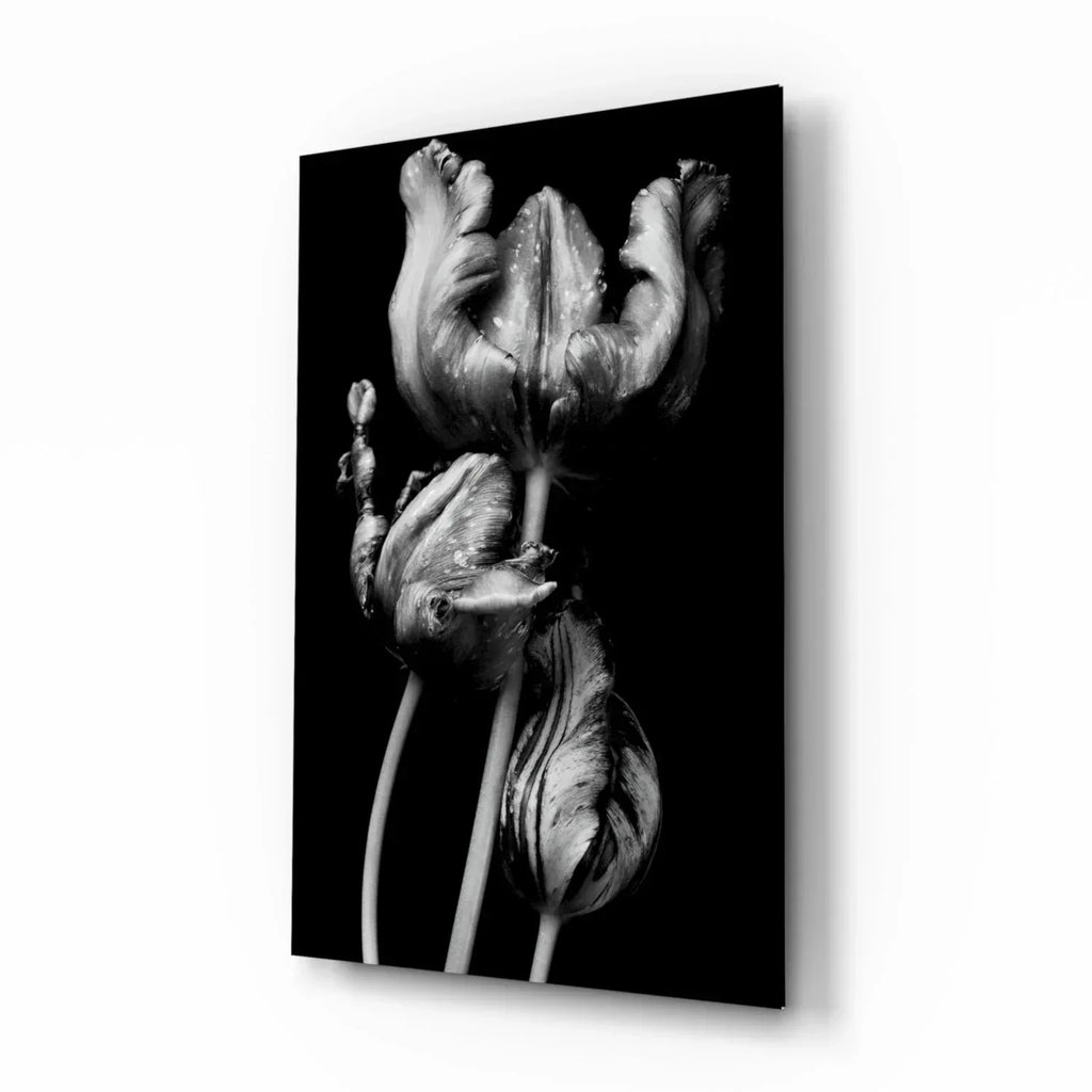Black and White Flowers Glass Wall Art - LUXARTDECO