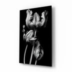 Black and White Flowers Glass Wall Art - LUXARTDECO