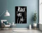 Black and White Flowers Glass Wall Art - LUXARTDECO