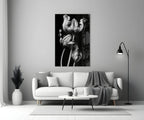 Black and White Flowers Glass Wall Art - LUXARTDECO