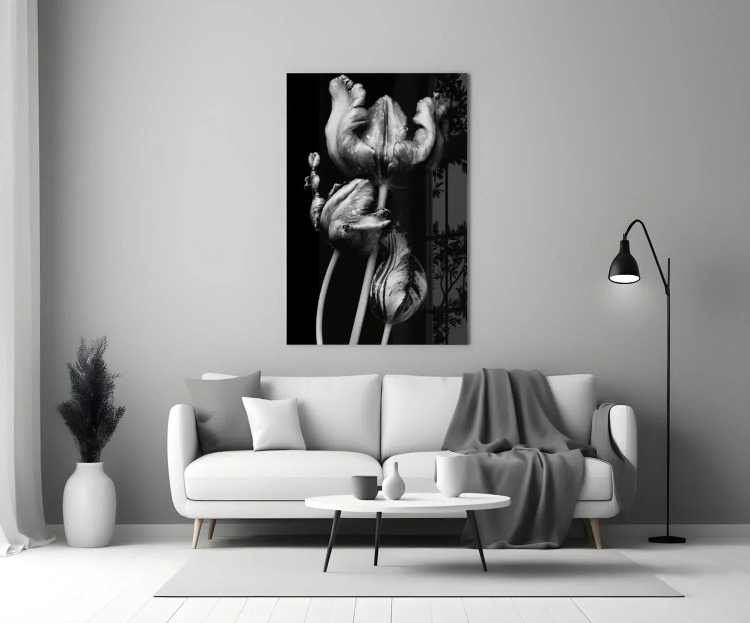 Black and White Flowers Glass Wall Art - LUXARTDECO