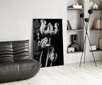 Black and White Flowers Glass Wall Art - LUXARTDECO