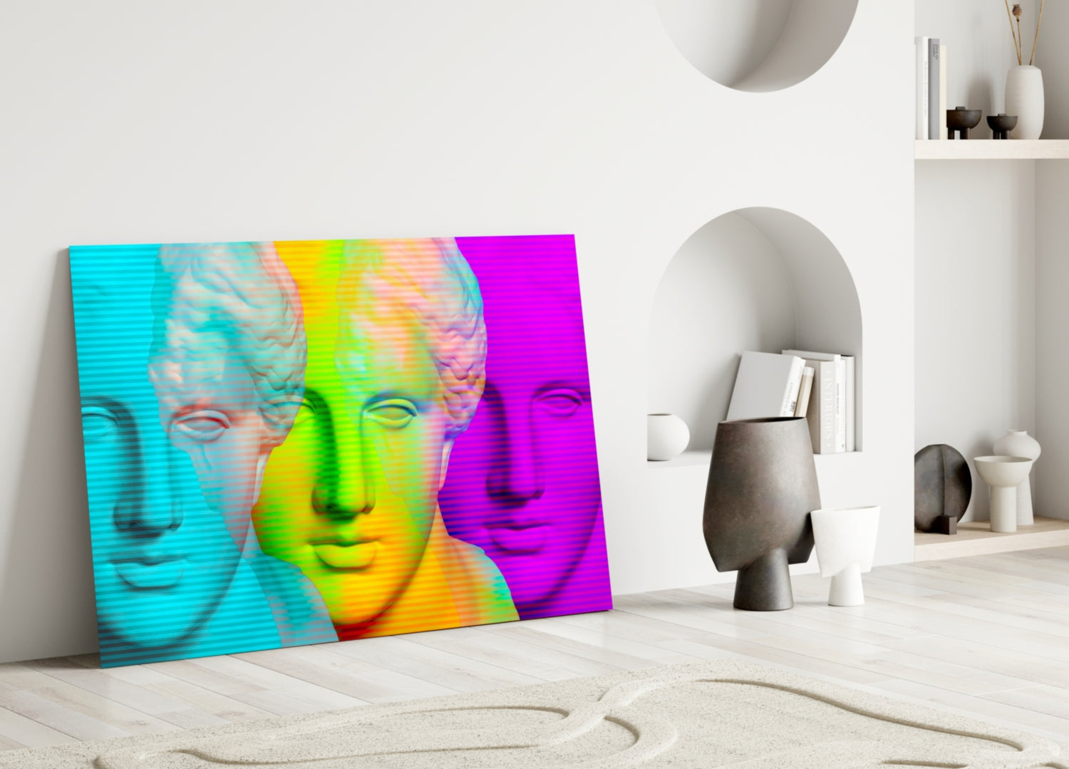 Colorful Statues Glass Wall Art