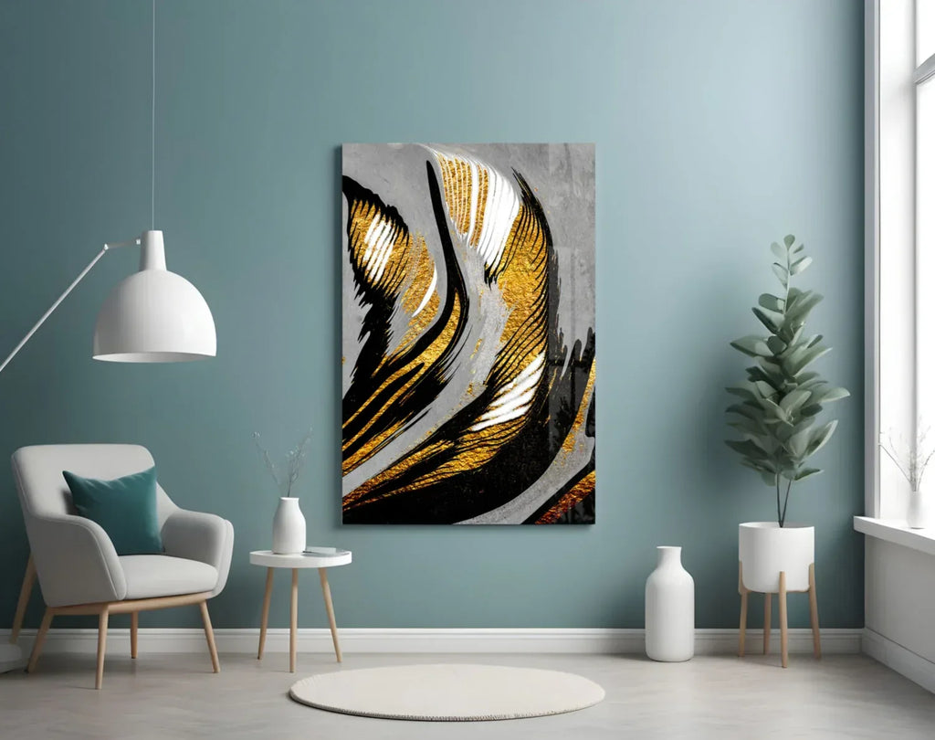 Golden Wings Glass Wall Art - LUXARTDECO