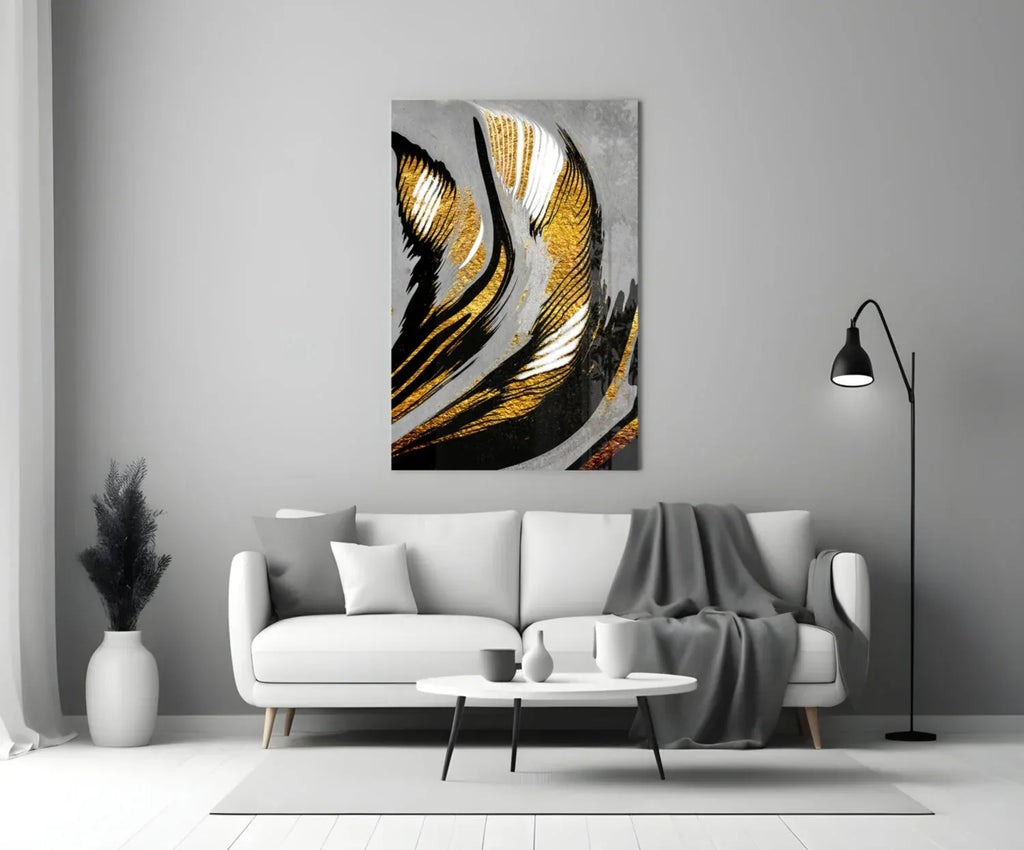 Golden Wings Glass Wall Art - LUXARTDECO