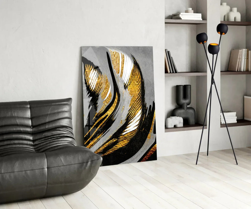 Golden Wings Glass Wall Art - LUXARTDECO