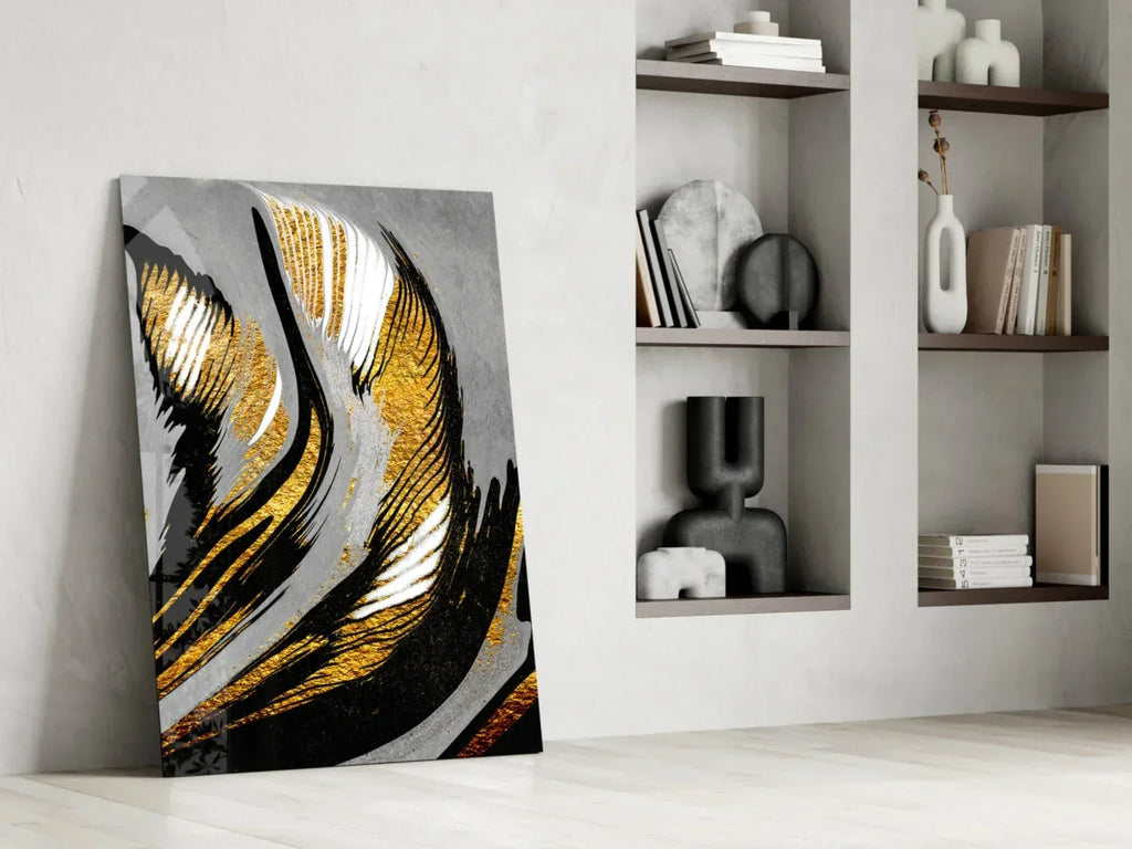 Golden Wings Glass Wall Art - LUXARTDECO