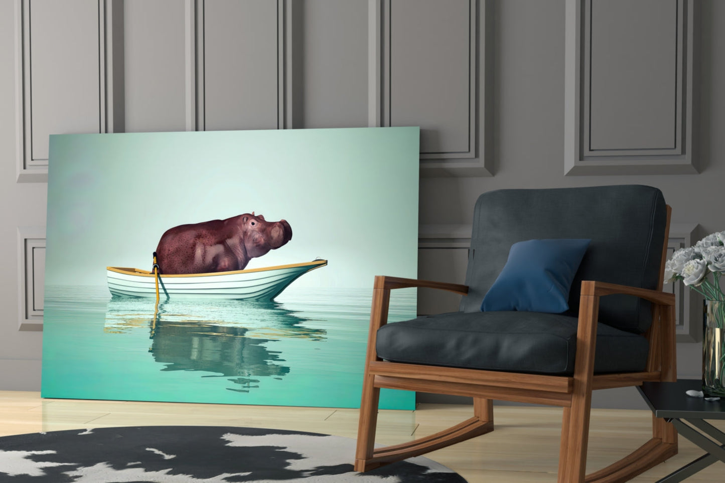 Hippo Glass Wall Art
