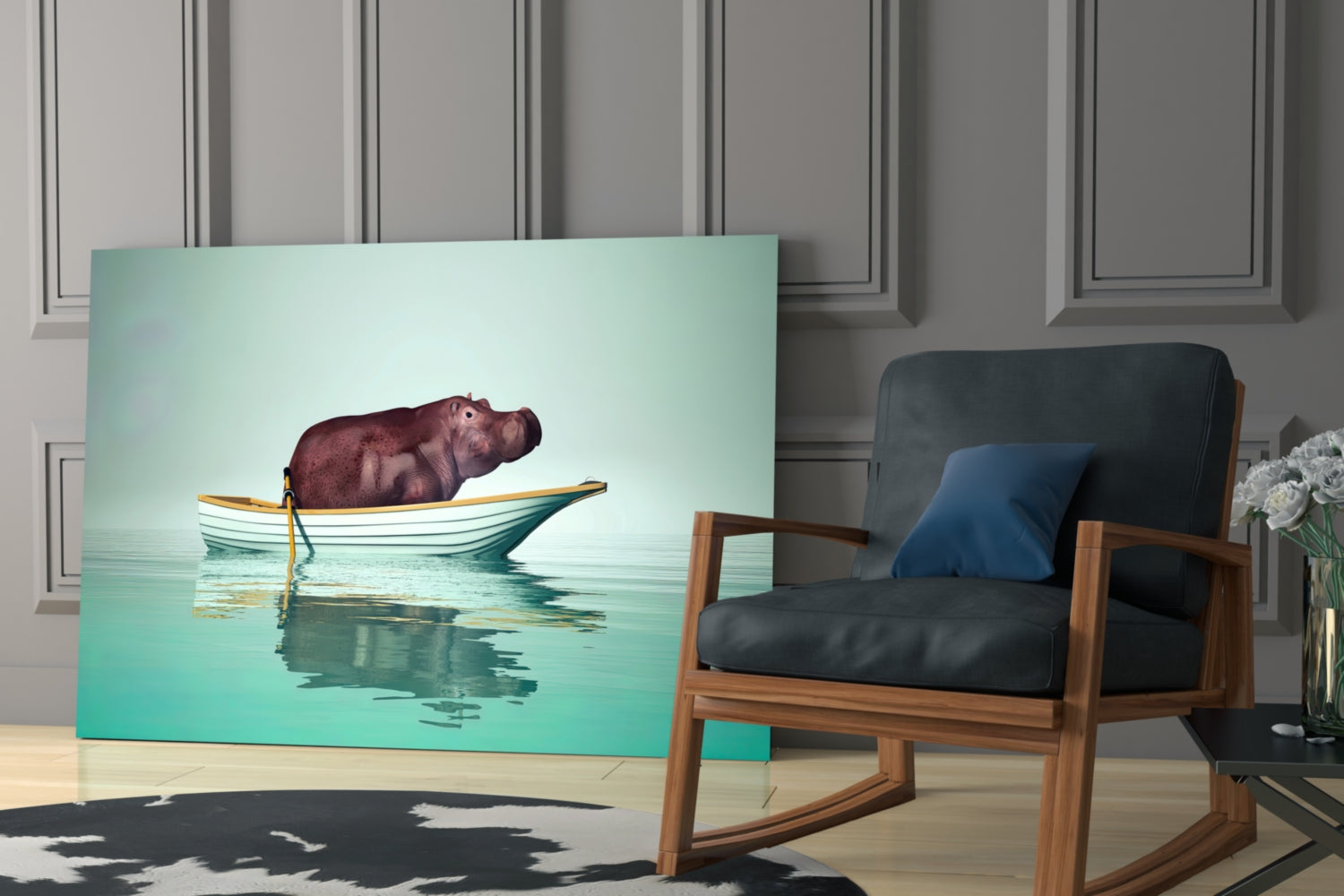 Hippo Glass Wall Art