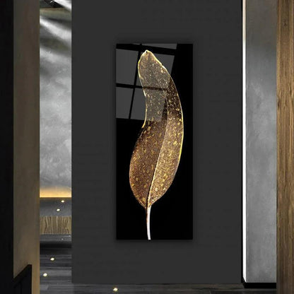 Gold Feather Glass Wall Art - LUXARTDECO