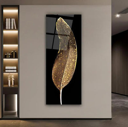 Gold Feather Glass Wall Art - LUXARTDECO