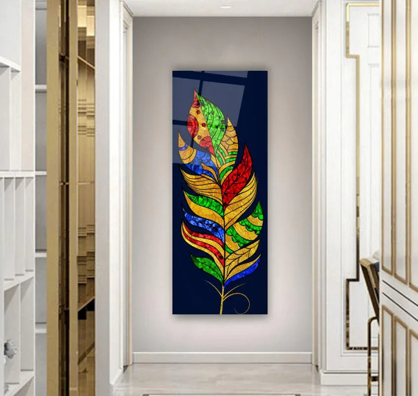 Colorful Feather Glass Wall Art - LUXARTDECO