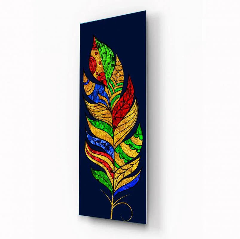 Colorful Feather Glass Wall Art - LUXARTDECO