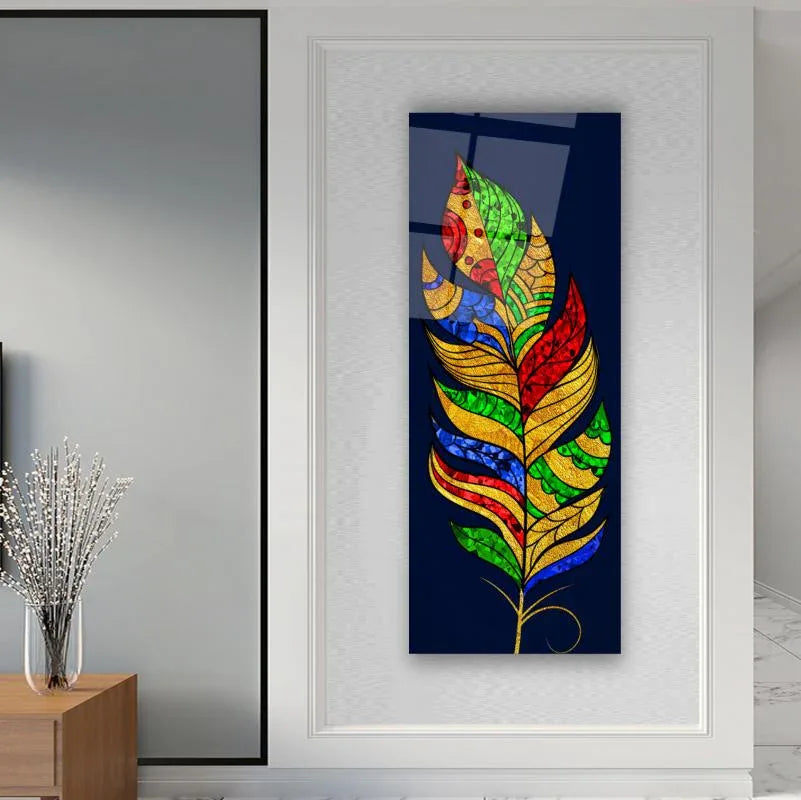 Colorful Feather Glass Wall Art - LUXARTDECO