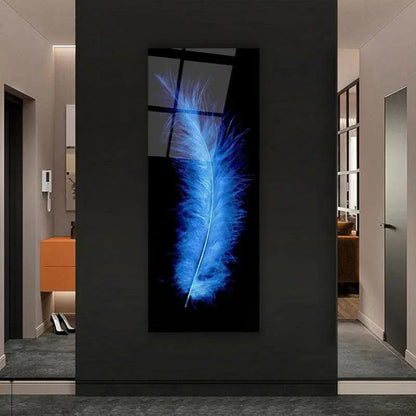 Blue Feather Glass Wall Art - LUXARTDECO