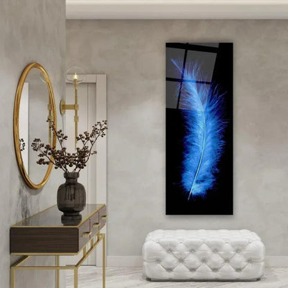 Blue Feather Glass Wall Art - LUXARTDECO