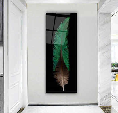 Green Feather Glass Wall Art - LUXARTDECO