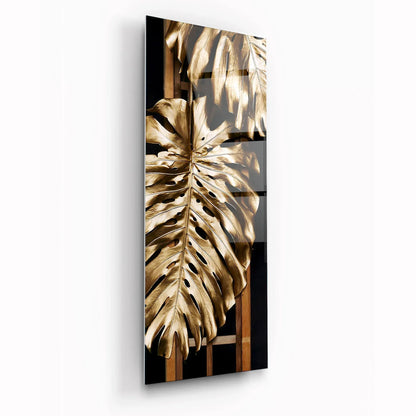 Gold Leaves Glass Wall Art - LUXARTDECO