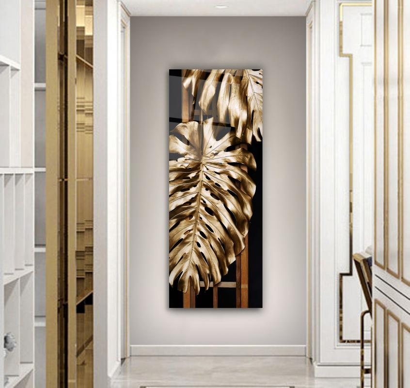 Gold Leaves Glass Wall Art