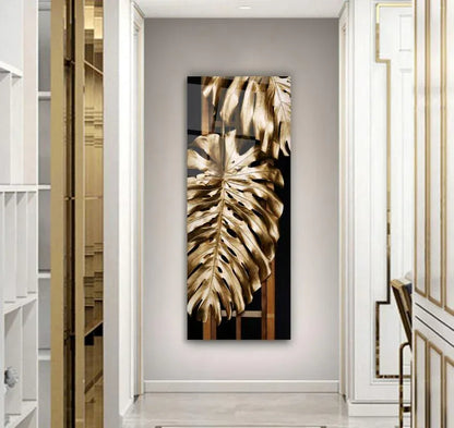 Gold Leaves Glass Wall Art - LUXARTDECO