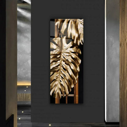 Gold Leaves Glass Wall Art - LUXARTDECO