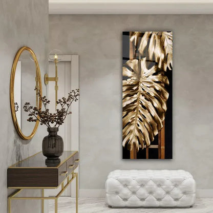 Gold Leaves Glass Wall Art - LUXARTDECO